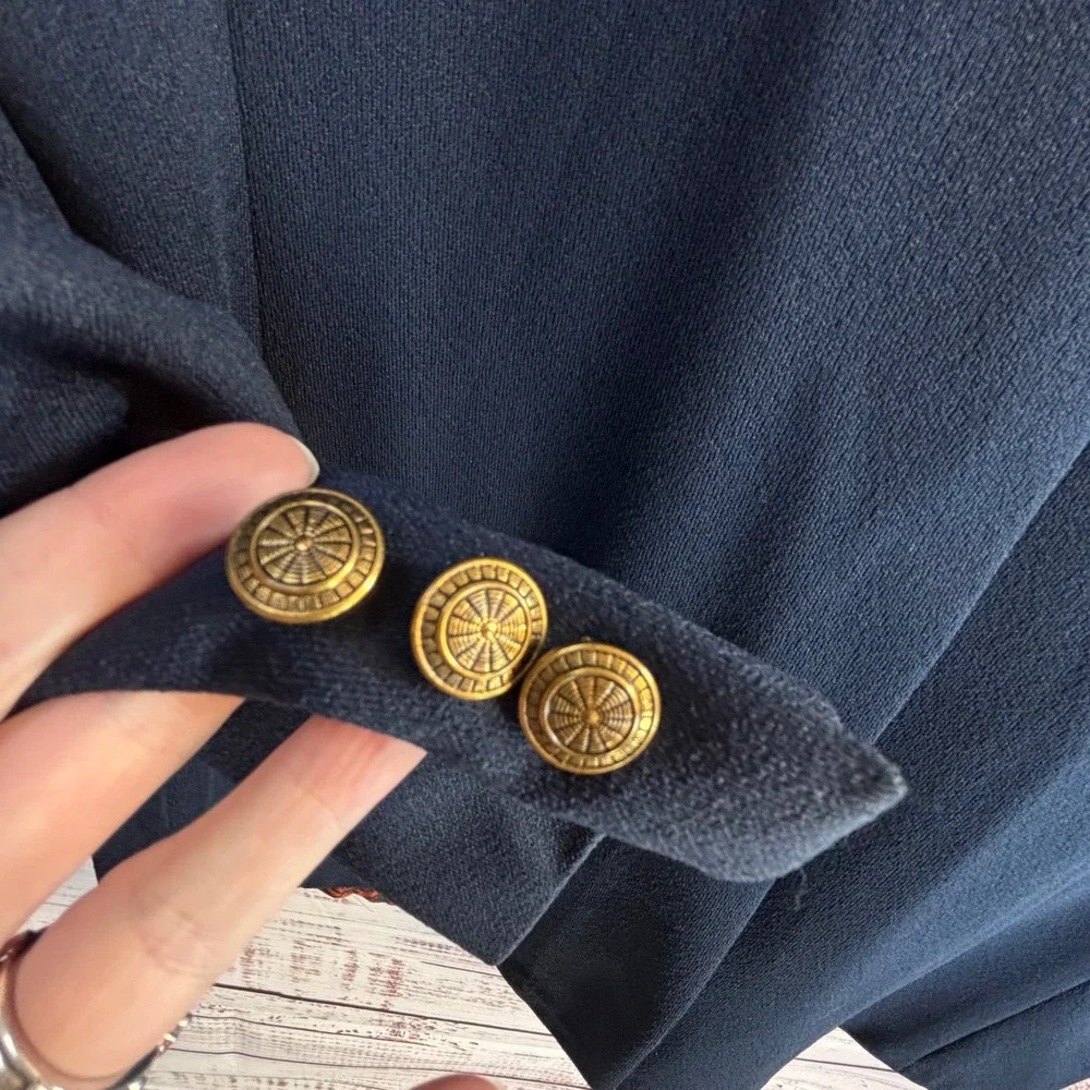 Vintage‎ Wide Lapel Preppy Navy Blue Blazer 38/40R Gold Buttons Hopsack Summer